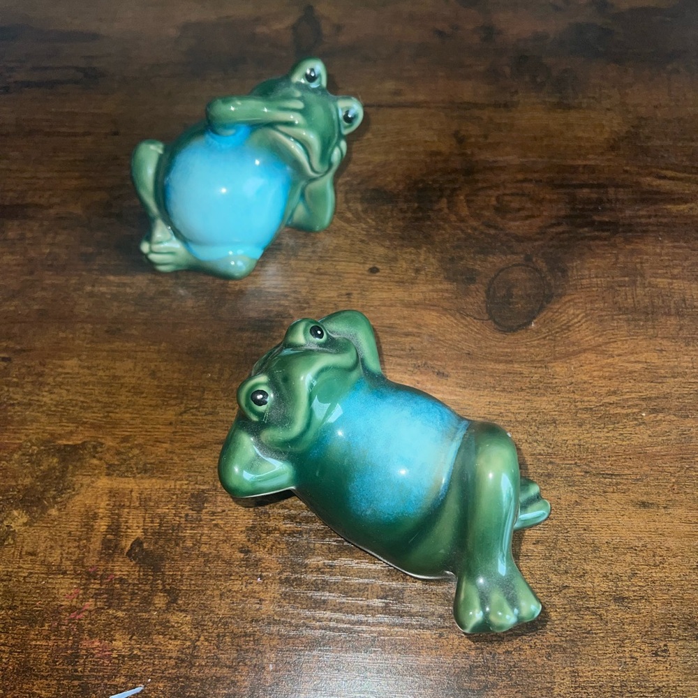 set of 2 frog bookshelf decorations